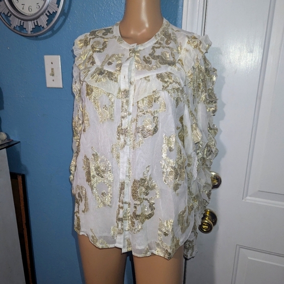 A Loves A Elegant Gold and White Women's Top - Picture 1 of 8